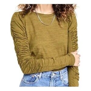 House of Harlow 1960 Ruffle Ruched Long-Sleeve Olive Women Size M Cottagecore